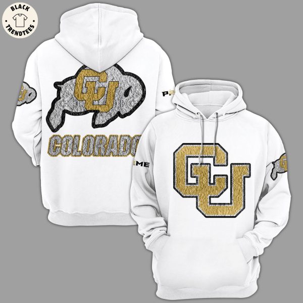 Colorado Buffaloes Football Logo Design On Shirt Front And Arms White Hoodie And Pants