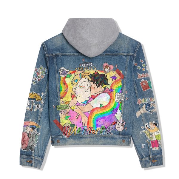Yikes Charlies Heartstopper Rainbow Design Hooded Denim Jacket