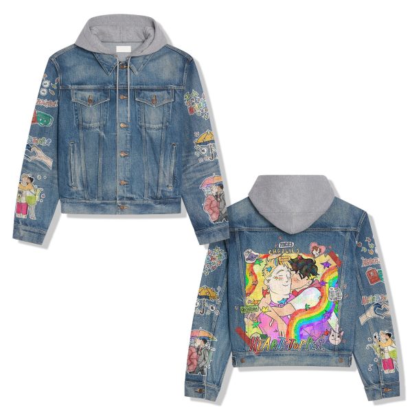 Yikes Charlies Heartstopper Rainbow Design Hooded Denim Jacket