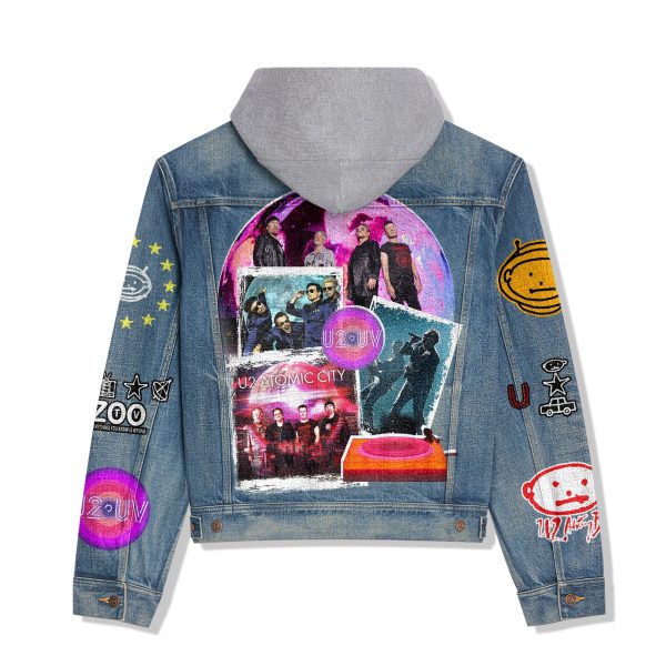 U2 Atomic City Portrait Design Hooded Denim Jacket