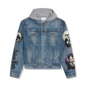 Addams Family Films Portrait Design Hooded Denim Jacket