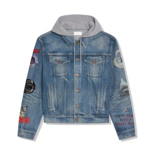 Jaws Portrait Design Hooded Denim Jacket