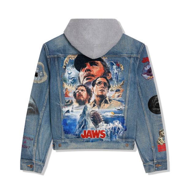 Jaws Portrait Design Hooded Denim Jacket