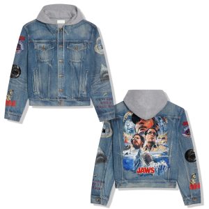 Jaws Portrait Design Hooded Denim Jacket