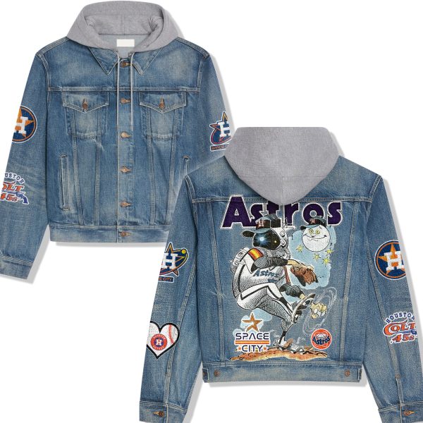 Astros Apace City Logo Design Hooded Denim Jacket