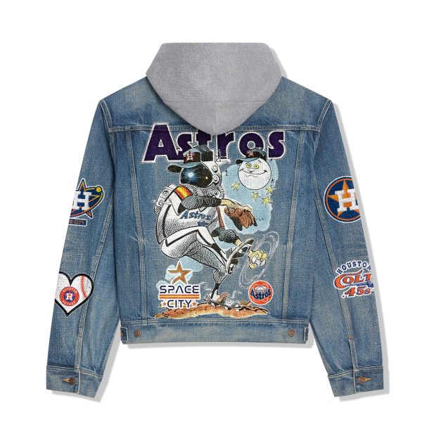 Astros Apace City Logo Design Hooded Denim Jacket