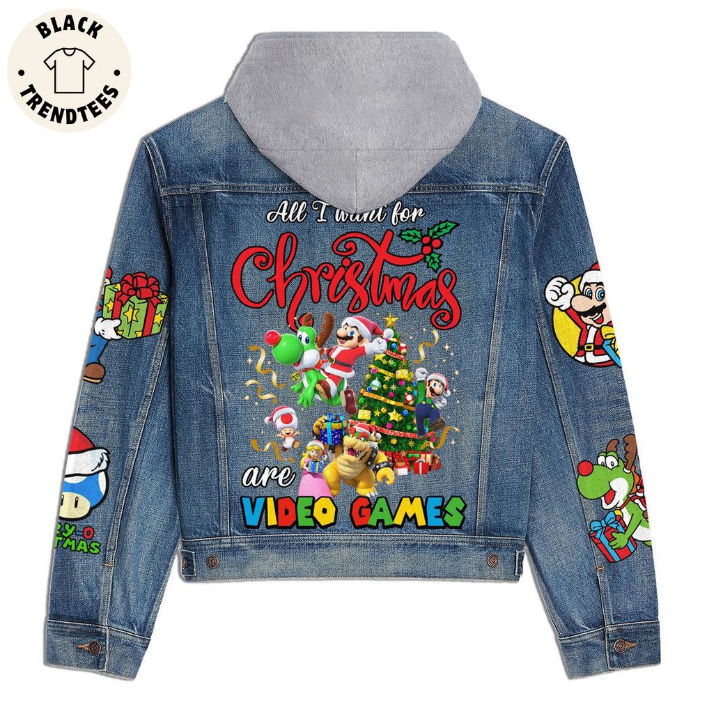 All I Want For Christmas Are Video Games Hooded Denim Jacket