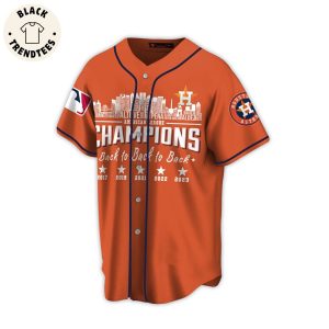 American League Champions Back To Back To Back Houston Astros City Landscape Orange Blue Design Baseball Jersey