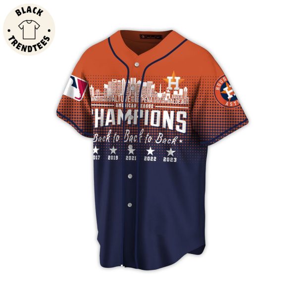 American League Champions Back To Back To Back Houston Astros City Landscape Orange Design Baseball Jersey