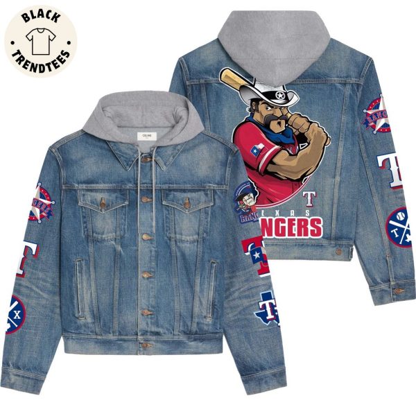American League Texas Rangers Mascot Design Hooded Denim Jacket