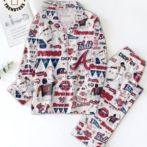 Atlanta Braves Chopion Lips Hat Design White Pijamas Set
