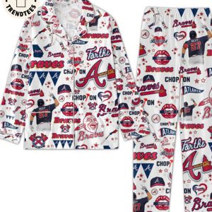 Atlanta Braves Chopion Lips Hat Design White Pijamas Set
