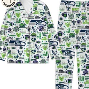 [AVAILABLE] Limited Editon 2023 Seahawks Blitx 12 Seattle Mascot Design White Pijamas Set