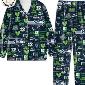 [AVAILABLE] Seahawks Blitx 12 Seattle Mascot Design Dark Blue Pijamas Set