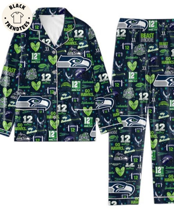 [AVAILABLE] Seahawks Blitx 12 Seattle Mascot Design Dark Blue Pijamas Set