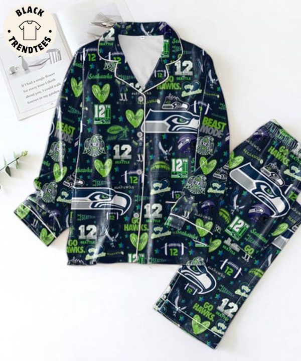 [AVAILABLE] Seahawks Blitx 12 Seattle Mascot Design Dark Blue Pijamas Set