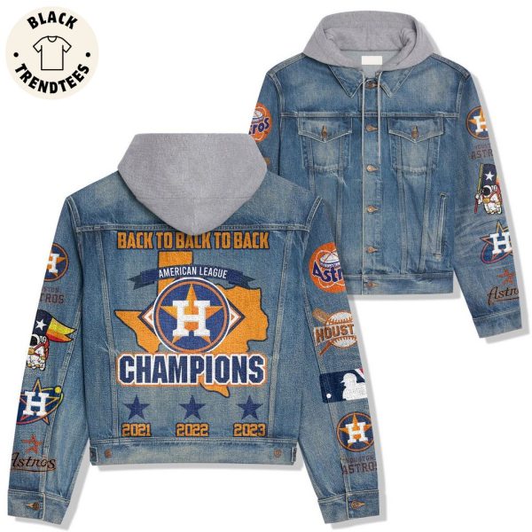 Back To Back To Back American League Champions Houston Astros Logo Design Hooded Denim Jacket