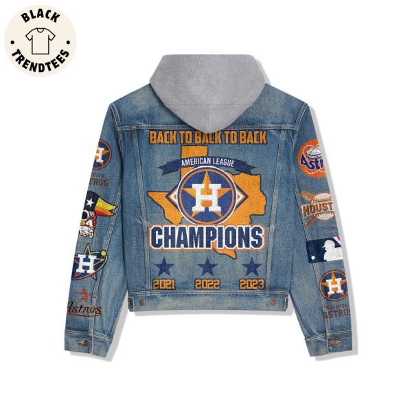 Back To Back To Back American League Champions Houston Astros Logo Design Hooded Denim Jacket