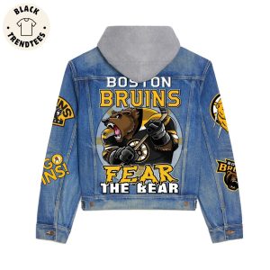 Boston Bruins Fear The Bear Mascot Design Hooded Denim Jacket