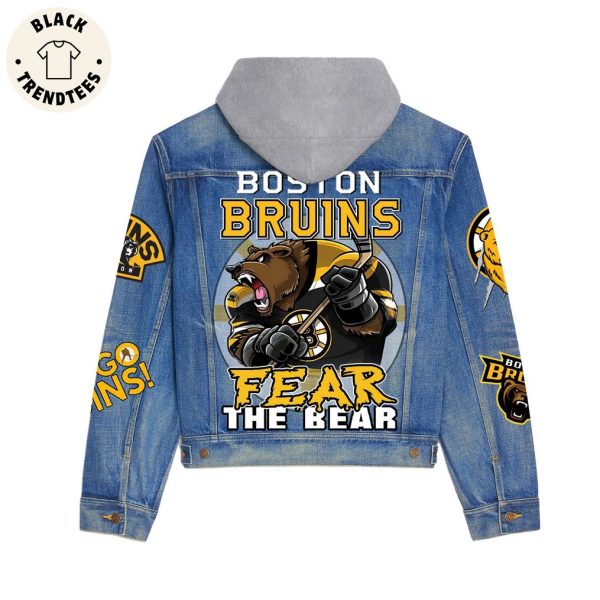 Boston Bruins Fear The Bear Mascot Design Hooded Denim Jacket