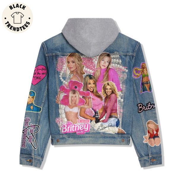 Britney Spears Portrait Pink Design Hooded Denim Jacket_