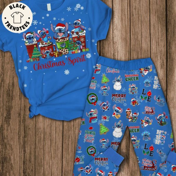 Christmas Spirit Stitch Cute Blue Design Pajamas Set