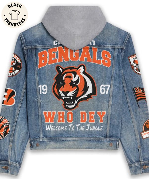Cincinnati Bengals 1967 Who Dey Welcome To The Jungle Mascot Design Hooded Denim Jacket