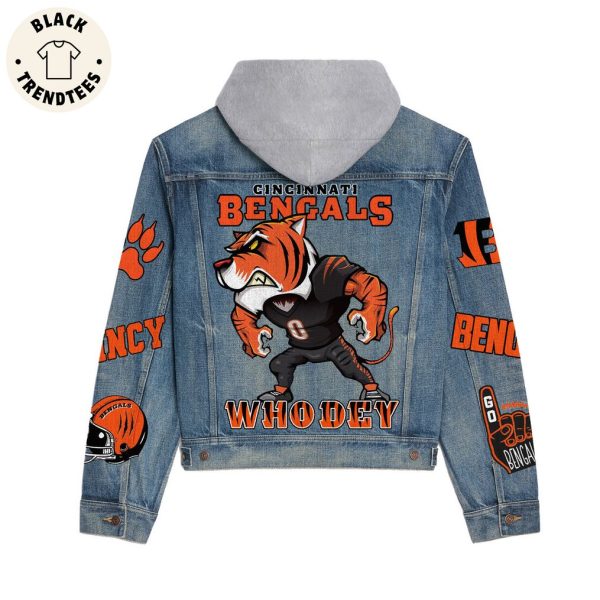 Cincinnati Bengals Mascot Design By Who Dey Hooded Denim Jacket