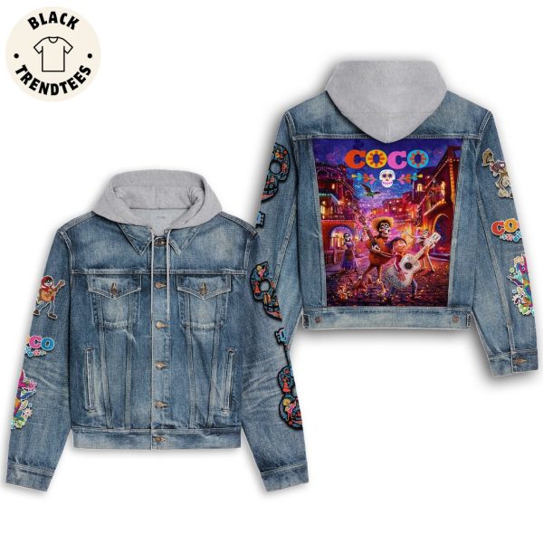 Coco Halloween Design Hooded Denim Jacket