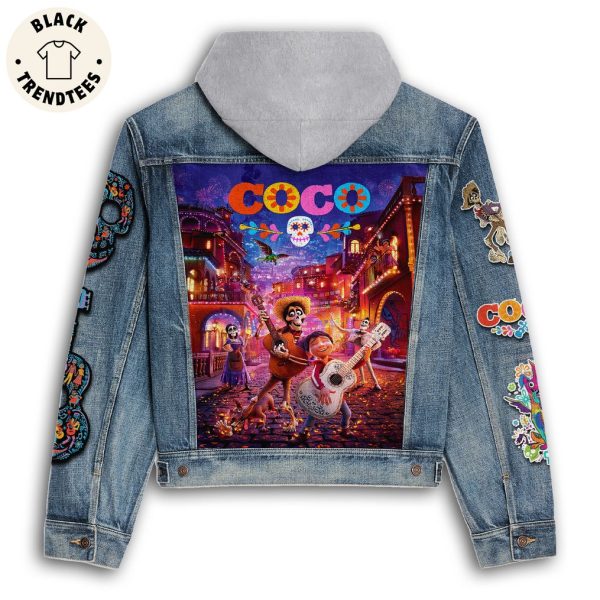 Coco Halloween Design Hooded Denim Jacket