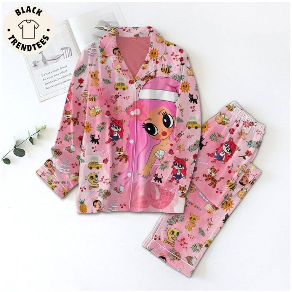 Cute Cartoon Character Christmas Pink Design Pajamas Set