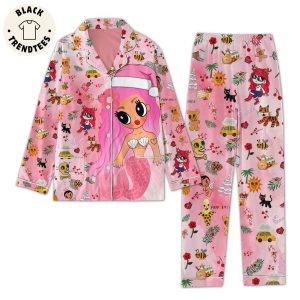 Cute Cartoon Character Christmas Pink Design Pajamas Set