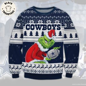 Dallas Cowboys Ugly Sweater Grinch Blue White Christmas Design Sweater