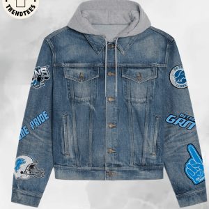 Detroit Lions Football Logo Design Hooded Denim Jacket