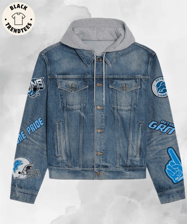 Detroit Lions Football Logo Design Hooded Denim Jacket