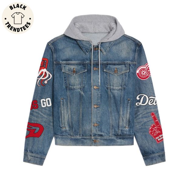 Detroit Red Wings HokeyTown Elephants Design Hooded Denim Jacket