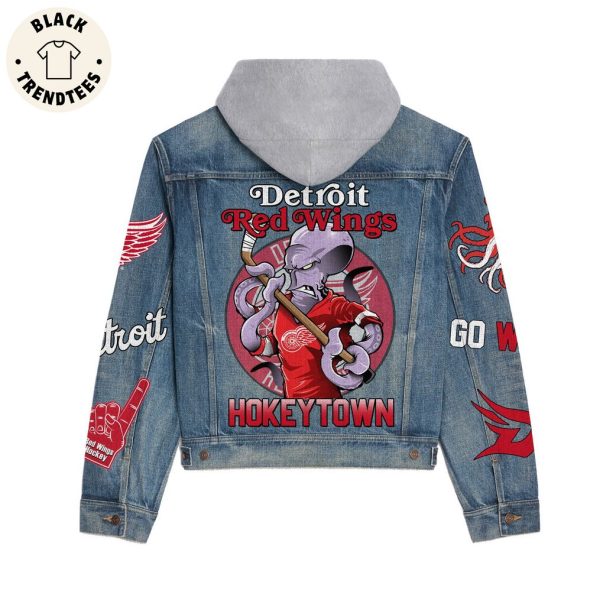 Detroit Red Wings HokeyTown Elephants Design Hooded Denim Jacket