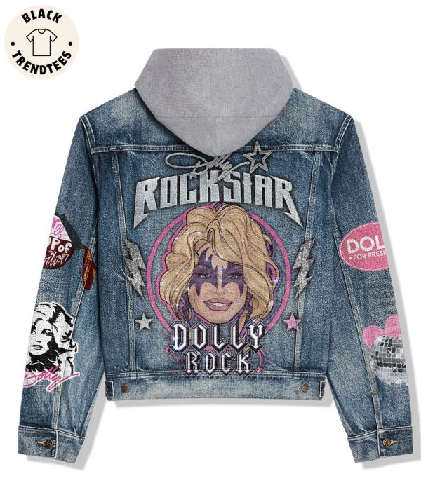 Dolly Rock Star Portrait Design Hooded Denim Jacket