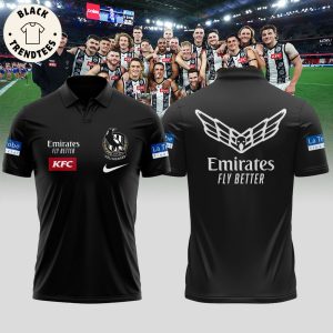 Emirates Fly Better KFC Collingwood Football Club Nike Logo Black Design 3D Polo Shirt