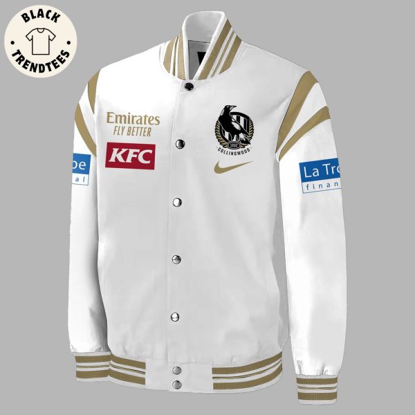 Emirates Fly Better KFC Collingwood Football Club White Brown Trim Logo Design Baseball Jacket