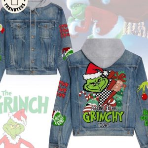 Feeling Extra Grinchy Today That’s It.I’m Not Going Christmas Hooded Denim Jacket