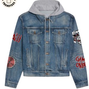 Game Over I Want To Play A Game Horror Design Hooded Denim Jacket