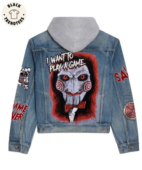 Game Over I Want To Play A Game Horror Design Hooded Denim Jacket