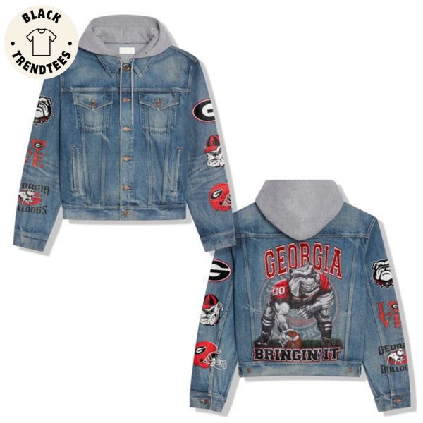 Geobgia Bringin It Bullldog Design Hooded Denim Jacket