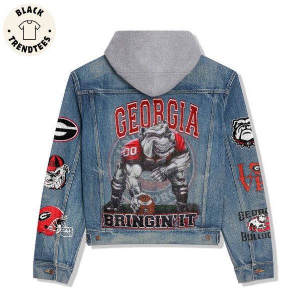 Geobgia Bringin It Bullldog Design Hooded Denim Jacket