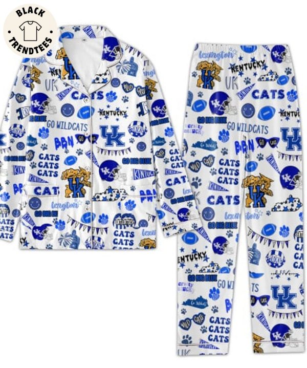 Go Big Blue Kentuckey Wild Cat White Pijamas Set