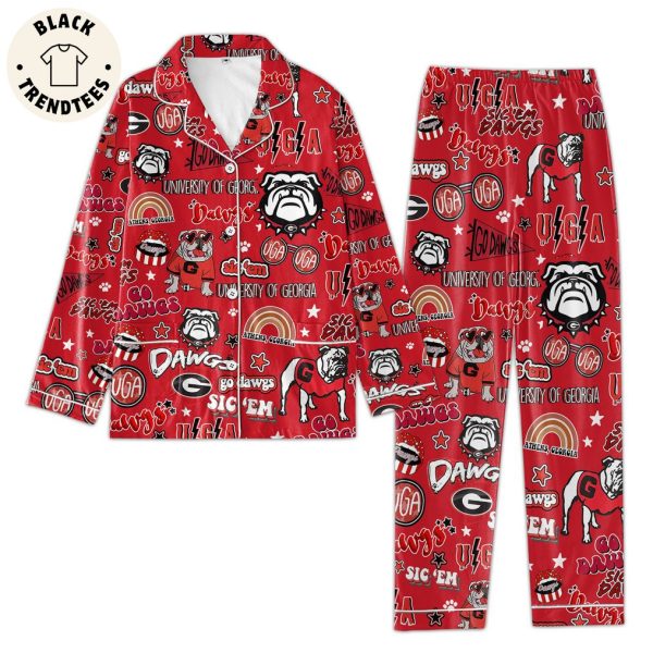 Go Dawgs Universersity Of Georgia Bull Dogs Red Desin Pajamas Set