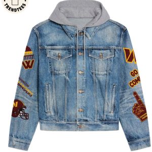 Go Washington Commanders Hand Logo Design Hooded Denim Jacket