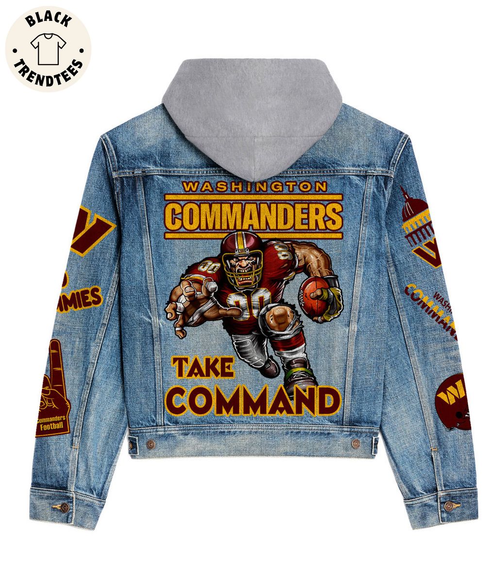 Go Washington Commanders Hand Logo Design Hooded Denim Jacket