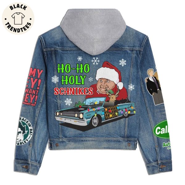 Ho Ho Holy Schnikes Christmas Design Hooded Denim Jacket